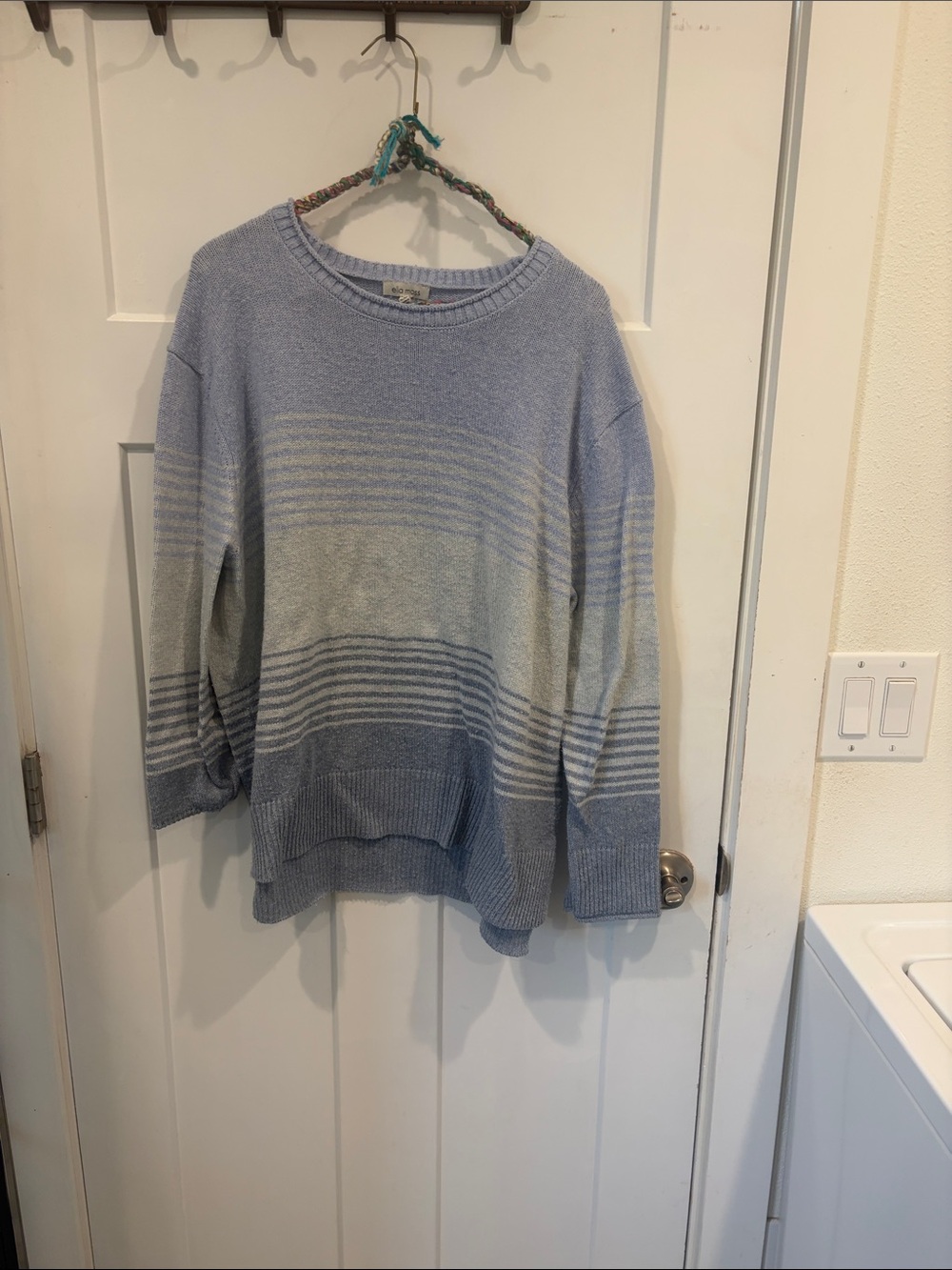 Ella Moss Light Blue & Cream Striped Crewneck Sweater